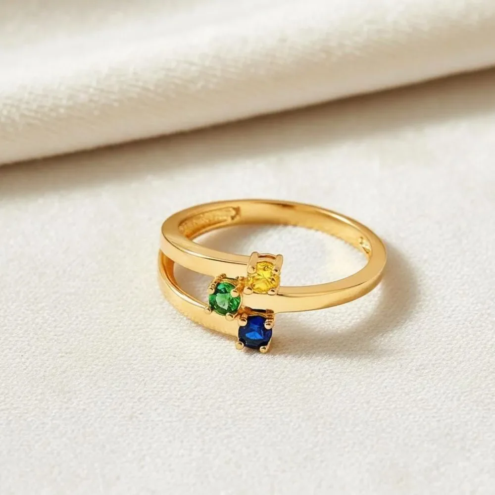 14K Yellow Gold CZ Accent Ring | Three-Stone Design By Tehrani Jewelry
